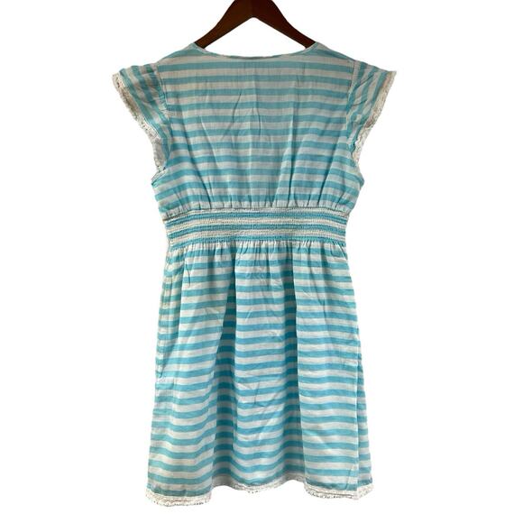 STS Sail To Sable Blue Striped Dress Medium Nautical Tie Waist 100% Cotton - Picture 6 of 7